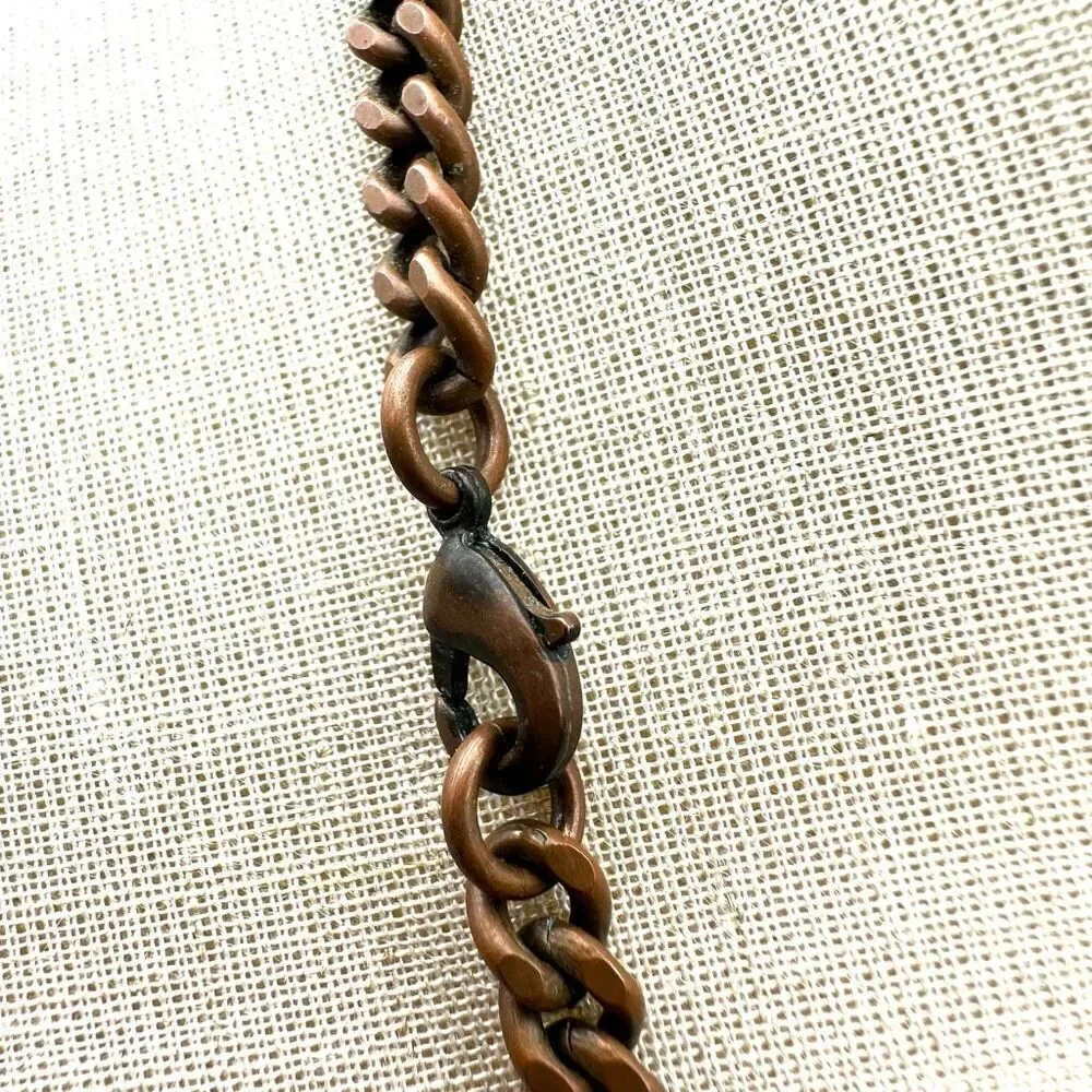 Vintage wood carved cross pendant necklace on copper chain